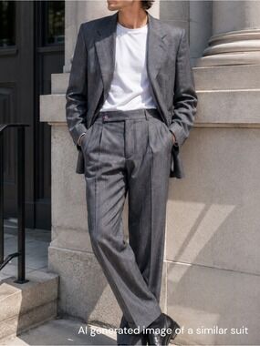 Vtg Alexander Julian Colours Wool Suit 42R Pants 36x31 Grey Purple Windowpane